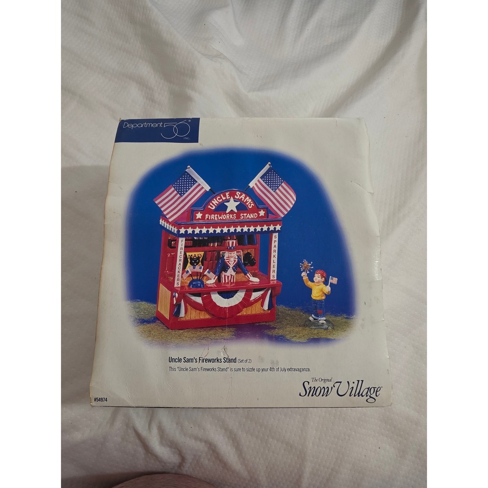 Department 56 Snow Village Uncle Sam's‎ Fireworks Stand 54974 missing 1 flag